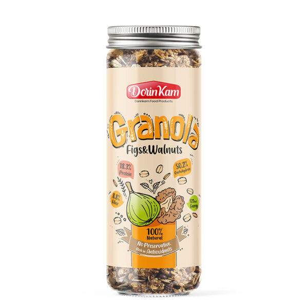 گرانولا انجیر و گردو شیشه ای درین کام