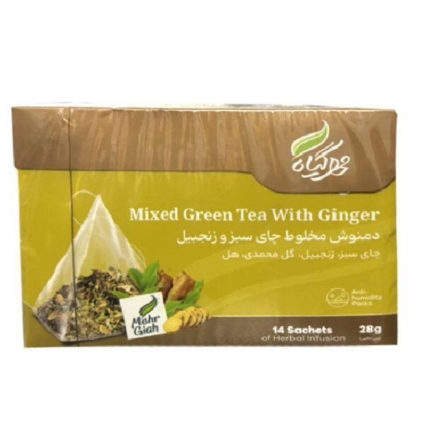 دمنوش مخلوط چای سبز و زنجبیل مهرگیاه ـ 14 ساشه